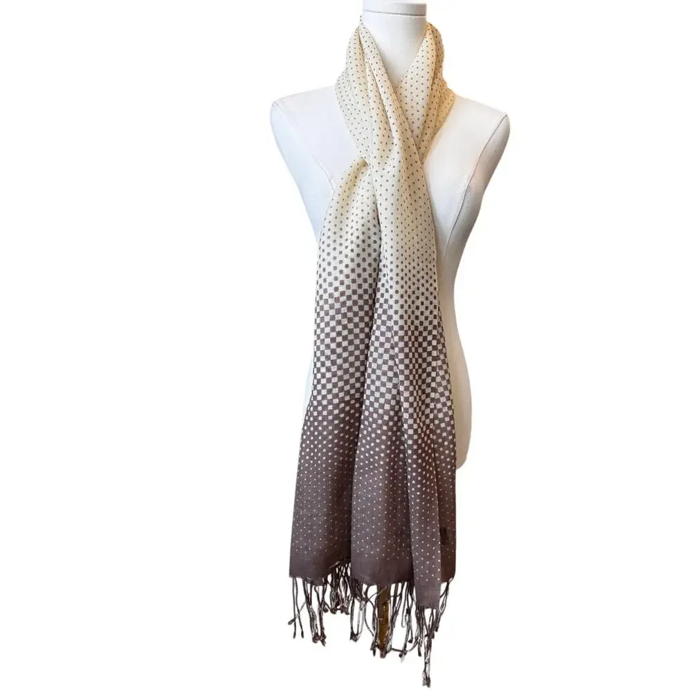 New La Fiorentina Women's Brown Polka Dot Fringe Tassel Wool Scarf Size 39X24